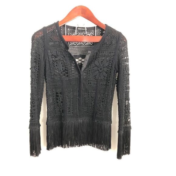 Charles Chang Lima Lace Fringe Embroidered Floral Long Sleeve - Picture 1 of 6